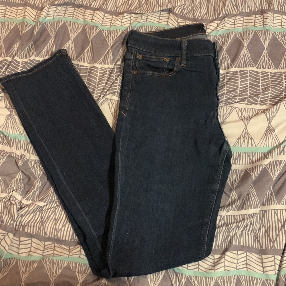 Express Mid-Rise Dark Wash Skinny Jeans, Size 8 long